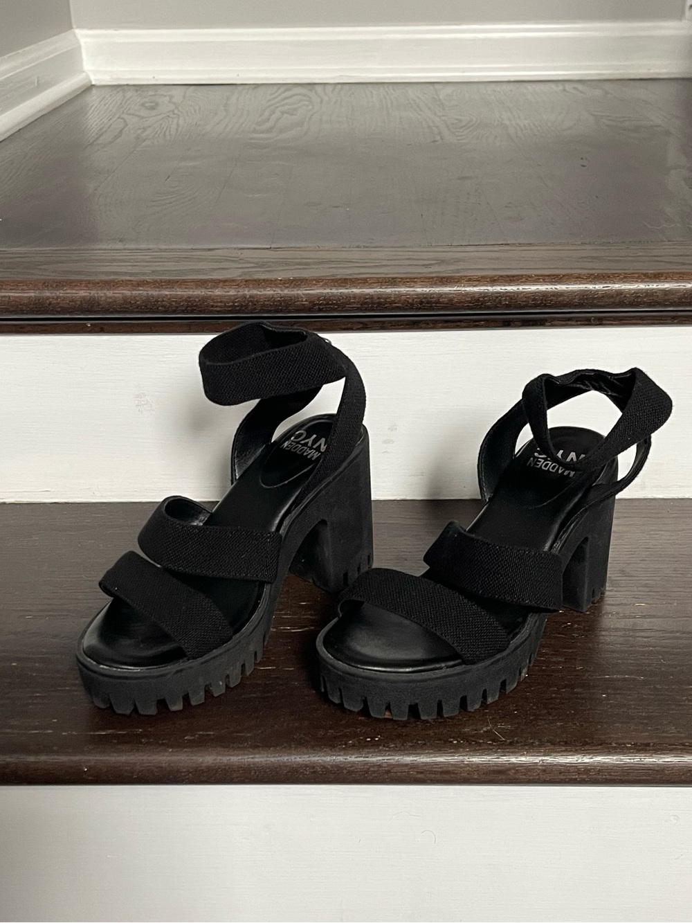 NWOB Platform Block Heel Sandals with Elastic Straps - Black